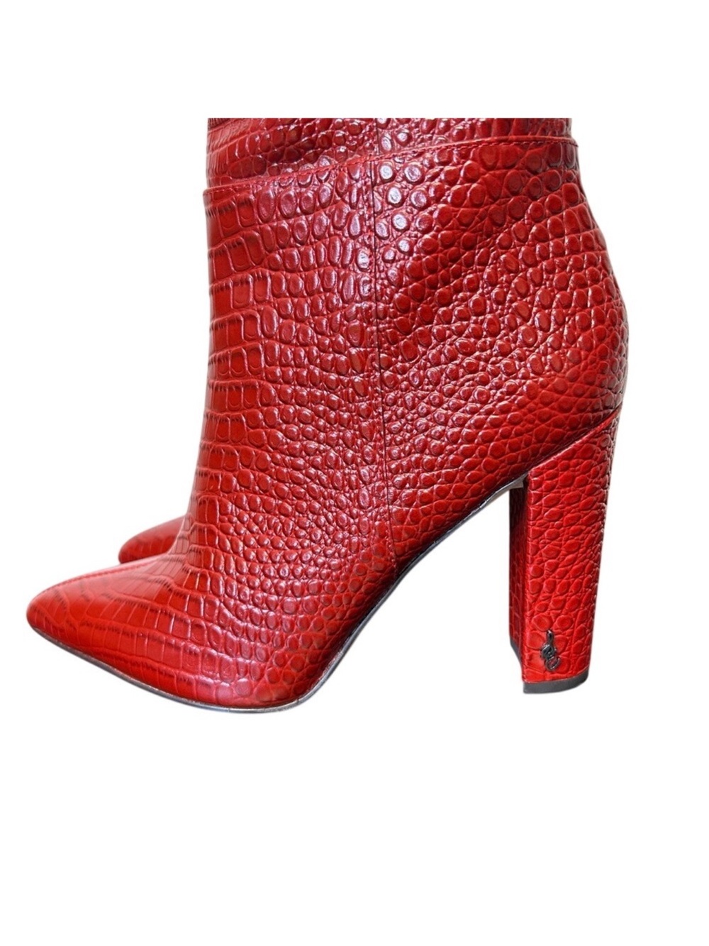 Sam Edelman Red Croc-Embossed Leather Heeled Boots - Picture 8 of 8